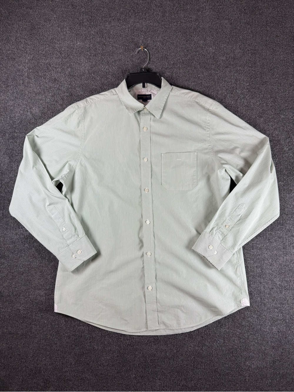 Banana Republic Men’s Green & White Striped Button-Up Shirt – Size XL